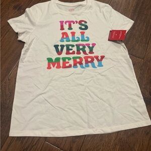 Wondershop White Tee with Colorful 'It's All Very Merry' Print